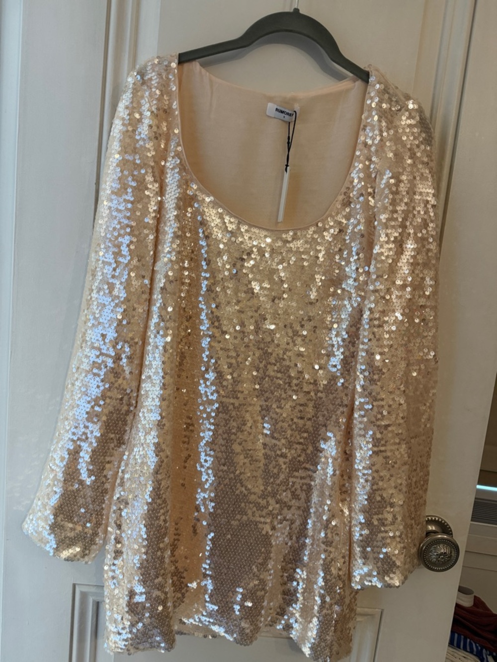 Rumored Sequin Scoop Neck Tunic - Champagne Blush